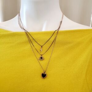 Evil Eye 3 Layer Goldtone Necklace 16" 2" extender